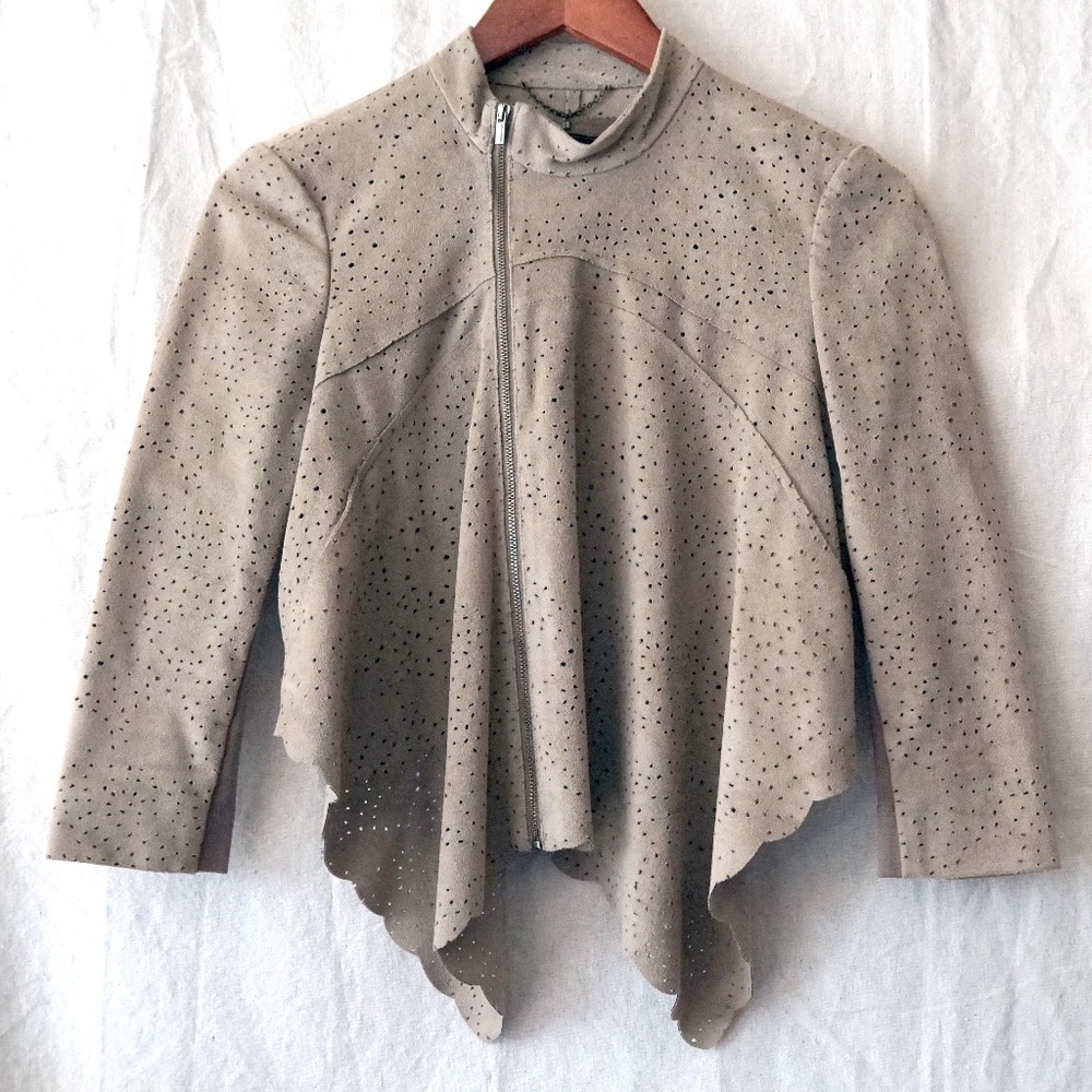 BCBG Max Azria Women XS Perforated Suede Effect Moto Jacket